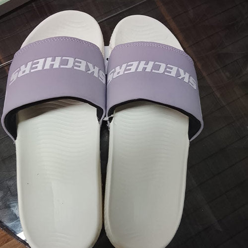 Skechers Slides – Comfort Slip-On Slippers (White & Lavender)